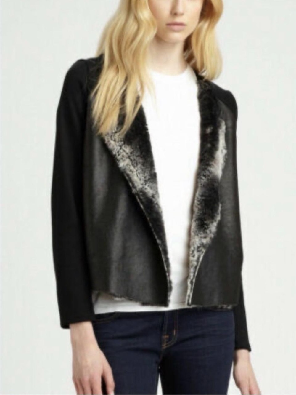 Ella Moss Faux-Shearling Trim Black Jacket - Women's Coat